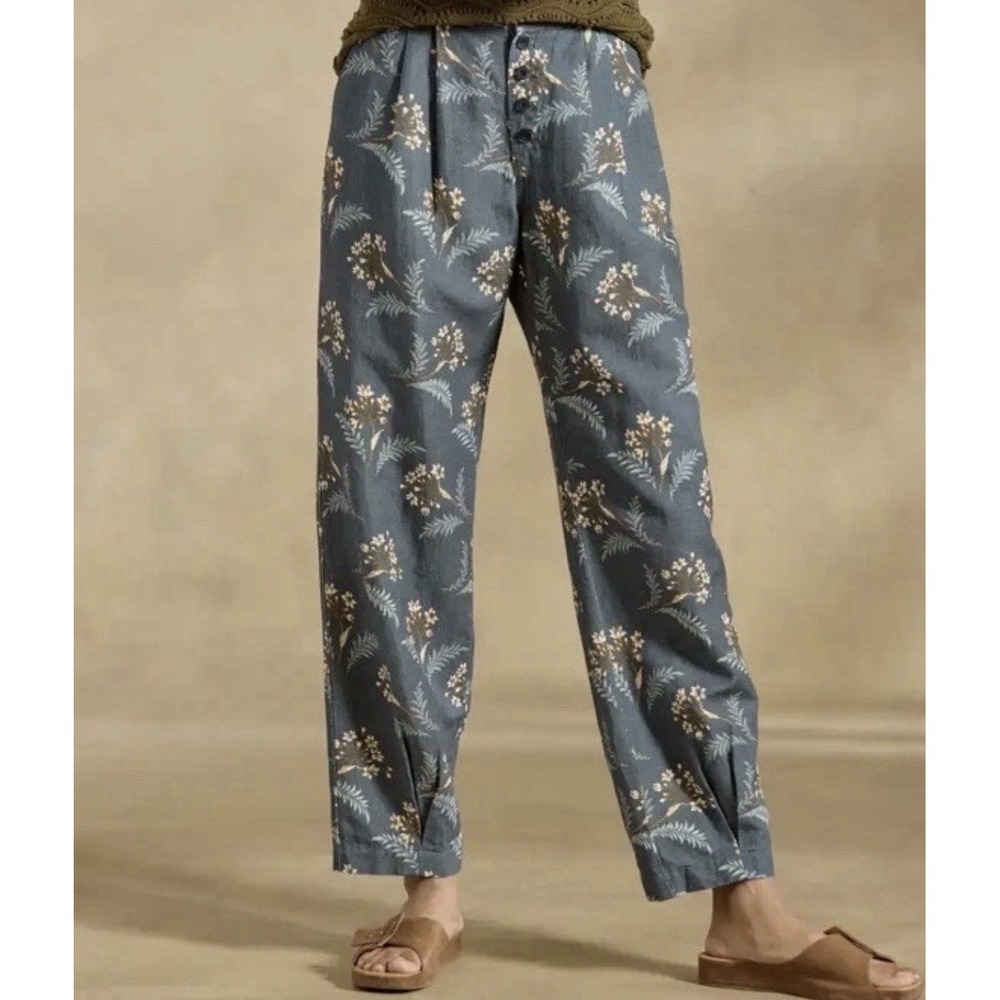 Sundance Womens Breezy Benicia Floral Linen Blend Pleated Button Pants  Sz 10